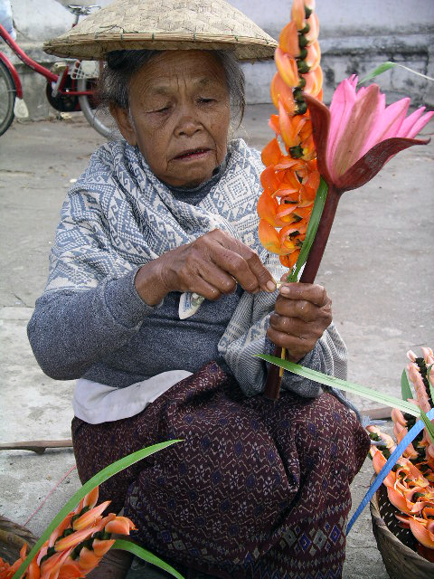 Flower seller in the Luang Prabang market.
