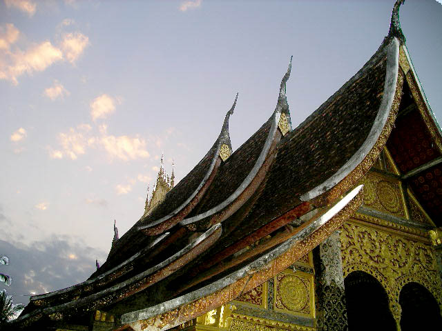 An ornate buddhist wat or temple in Luang Prabang. 