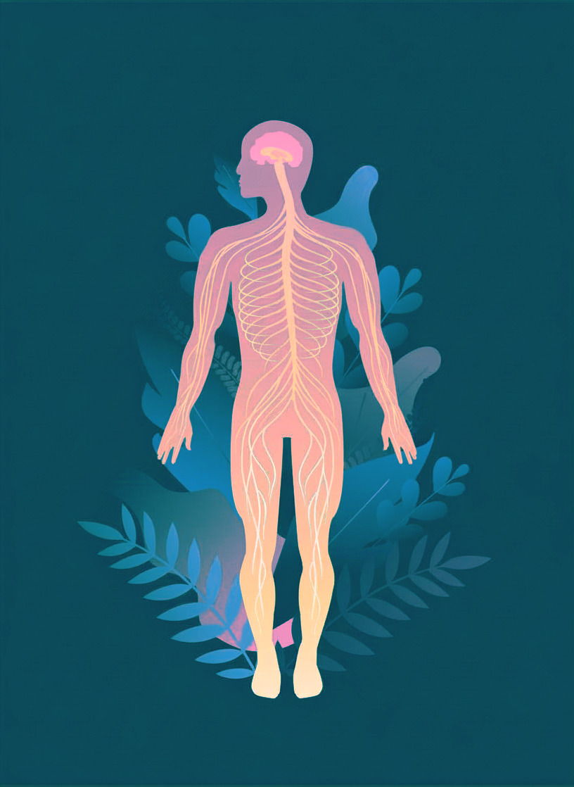 Background image featuring human outline with nervous system highlighted