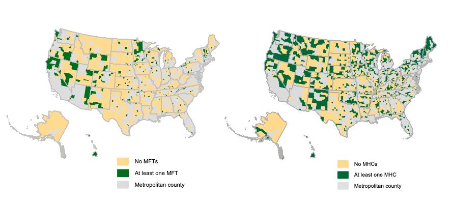 Geographic distribution map thumbnail of Marriage and Family Therapists in the USA