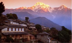The town of Dhulikehl, Nepal, site of the Dhulikehl Heart Study, in the foothills of the Himalayan Mountains