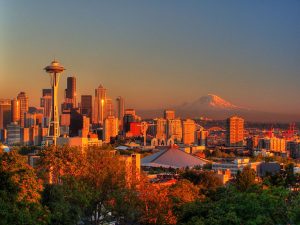Seattle skyline at sunset