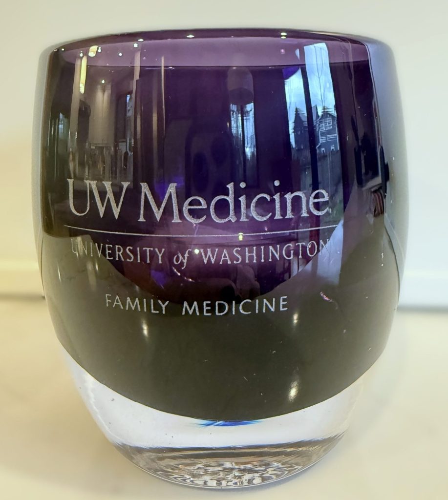 glassybaby candle holder etched with DFM logo